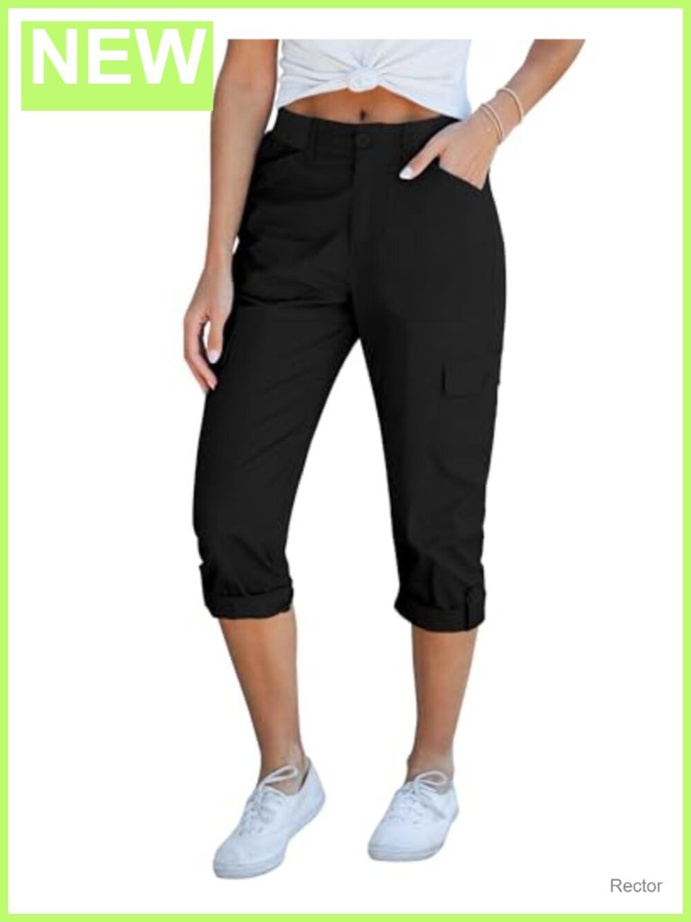 Women's Cargo Capri Pants High Rise 6 Pockets Zip Fly Cotton Blend